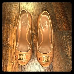 Tory Burch Peep toe Cork Wedge size 8